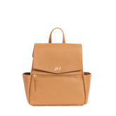 Freshly Picked Mini Classic Diaper Bag Backpack in Butterscotch Tan with wipeable vegan leather for easy cleanup.