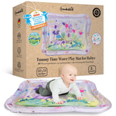 Freudeskind premium water play mat XXL pink tummy time demonstrates safe sensory exploration.