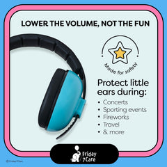 Friday 7Care blue headphones offer noise-cancelling protection for busy environments.