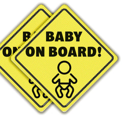 FridayVibez Baby On Board sticker in bright yellow improves visibility for safer driving.