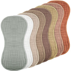 Frienda 8-pack colorful muslin burp cloths ready for everyday baby care and quick cleanups.