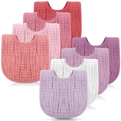 Frienda 8-piece muslin bibs packaging in pink and purple for everyday use