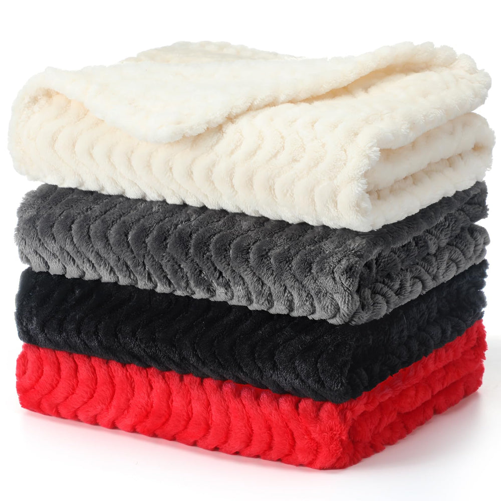 Frienda 4-pcs baby fuzzy blanket set folded for easy storage and warmth.