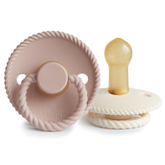 FRIGG Rope Pacifier blush with rope design calms baby during soothing moments