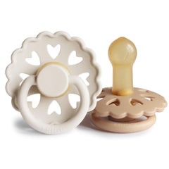 Frigg Andersen Fairytale pacifier in cream silky satin for 6-18 months soothing baby use