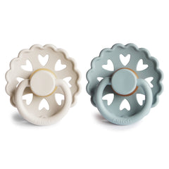 FRIGG Andersen Fairytale pacifier cream-stone blue side view with comfortable grip for tiny hands