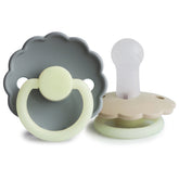FRIGG Daisy Night pacifier front view in French Gray/Croissant for peaceful evenings