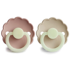 FRIGG Daisy Night pacifier featuring a security handle for easy, safe handling.
