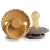 Frigg Rope Natural Rubber Pacifier Honey Gold close-up showing ergonomic shield