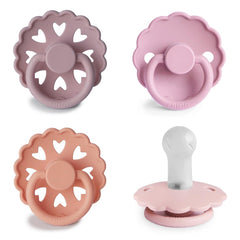 FRIGG SilkySoft pacifier Sunset Bliss 4-pack packaging for on-the-go soothing.