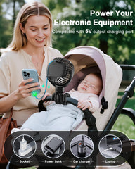 FRIZCOL stroller fan in use on a baby stroller for gentle cooling