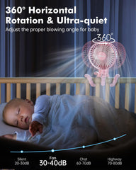 FRIZCOL stroller fan pink 360-degree tripod rotated for versatile angles