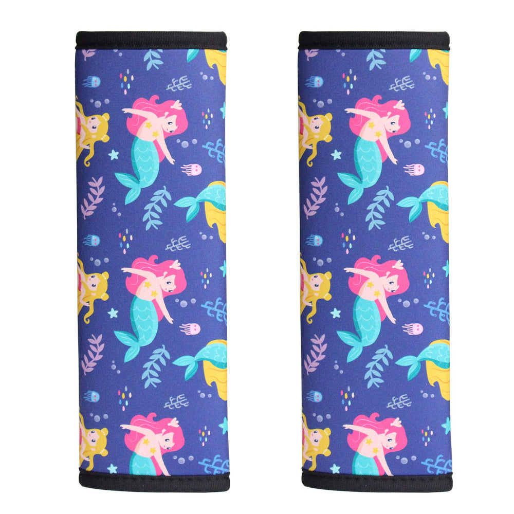 FRRIOTN Mermaid seat belt pad, front view, adds cozy cushioning for kids on car trips.
