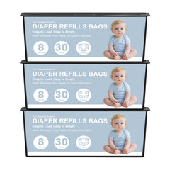 FRTKYGY diaper pail refills 3-pack packaging keeps nursery organized and ready for quick changes.