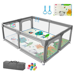 FRTUI 75x59in baby playpen assembly showing quick setup for playtime