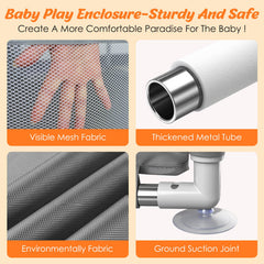 FRTUI gray baby playpen with storage bag for organized travel