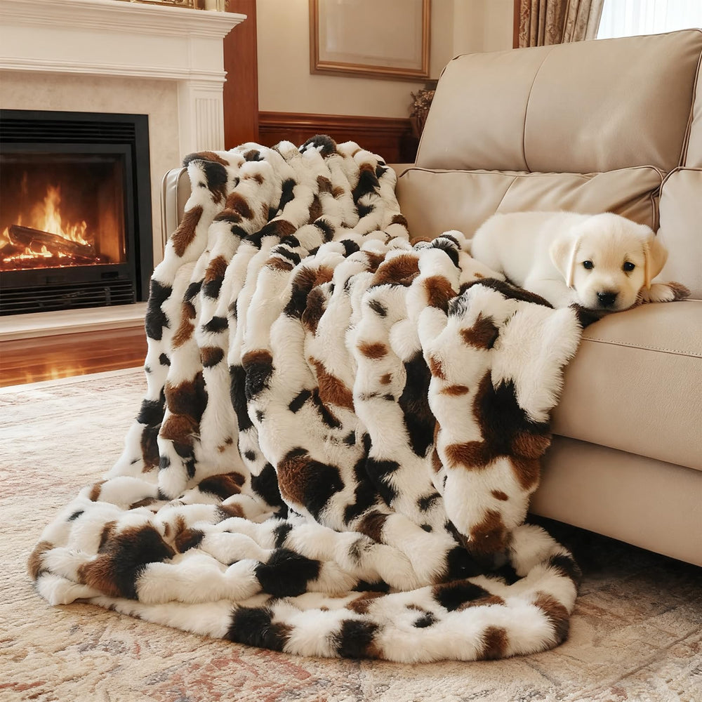 Fruaros cow print faux fur baby blanket 40x50 closeup shows plush, cozy texture.