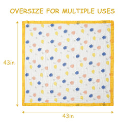Fruit Muslin Baby Blanket stroller-cover provides lightweight warmth on the go.