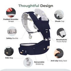 FRUITEAM 6-in-1 baby carrier navy baby-in-arms usage for newborns.