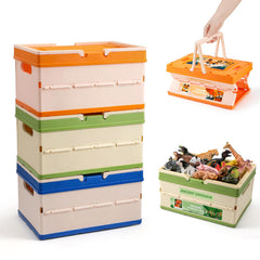 FRUSE 3-pack toy storage box unfolded dimensions show organized playroom setup.