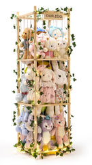 Fruui wooden stuffed animal storage side view, showcasing compact space-saving design for nurseries.