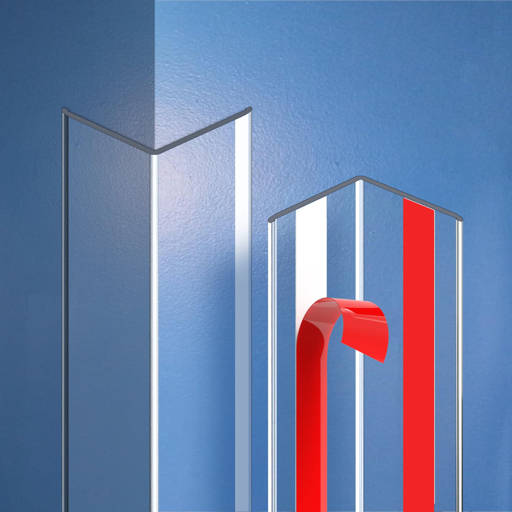 Frychee Clear corner protector on a wall corner for kid-safe living spaces.
