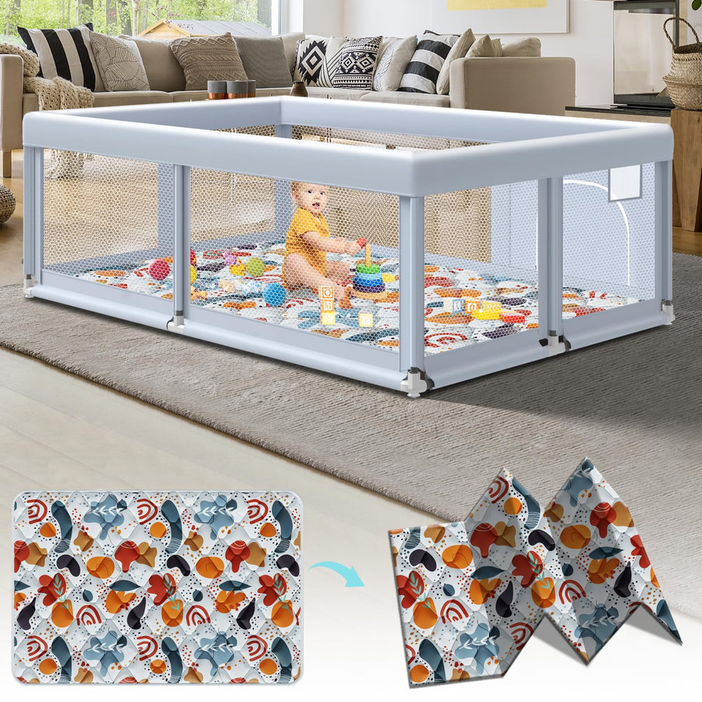 Fshibila 65x50 large baby playpen shows simple setup for safe indoor play.
