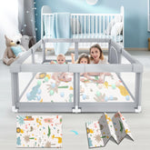 Fshibila Baby Playpen with mat shows a spacious safe play area for two babies.