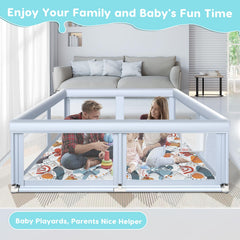 Fshibila playpen with see-through mesh enables supervision during playtime.