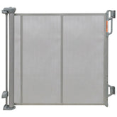 FSYGloryGlides retractable gate wide mesh extended, creating a safe boundary for babies and pets.