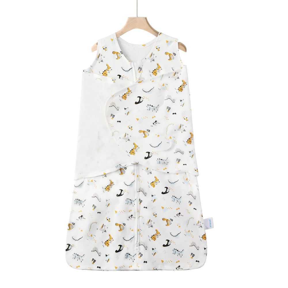 Ftikvo Swaddle Blanket with dinosaur pattern, breathable cotton for safe baby sleep comfort.