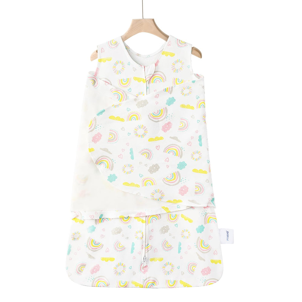 Ftikvo rainbow swaddle blanket close-up fabric for breathable baby comfort.