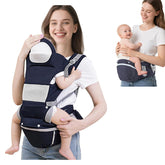 FUFVUTI baby carrier hip-seat demonstrates weight distribution for comfortable all-day wear.