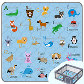 FUGWU Baby Play Mat blue animal pattern provides a large safe play area.