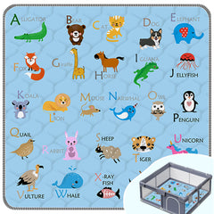 FUGWU Baby Play Mat blue animal pattern provides a large safe play area.