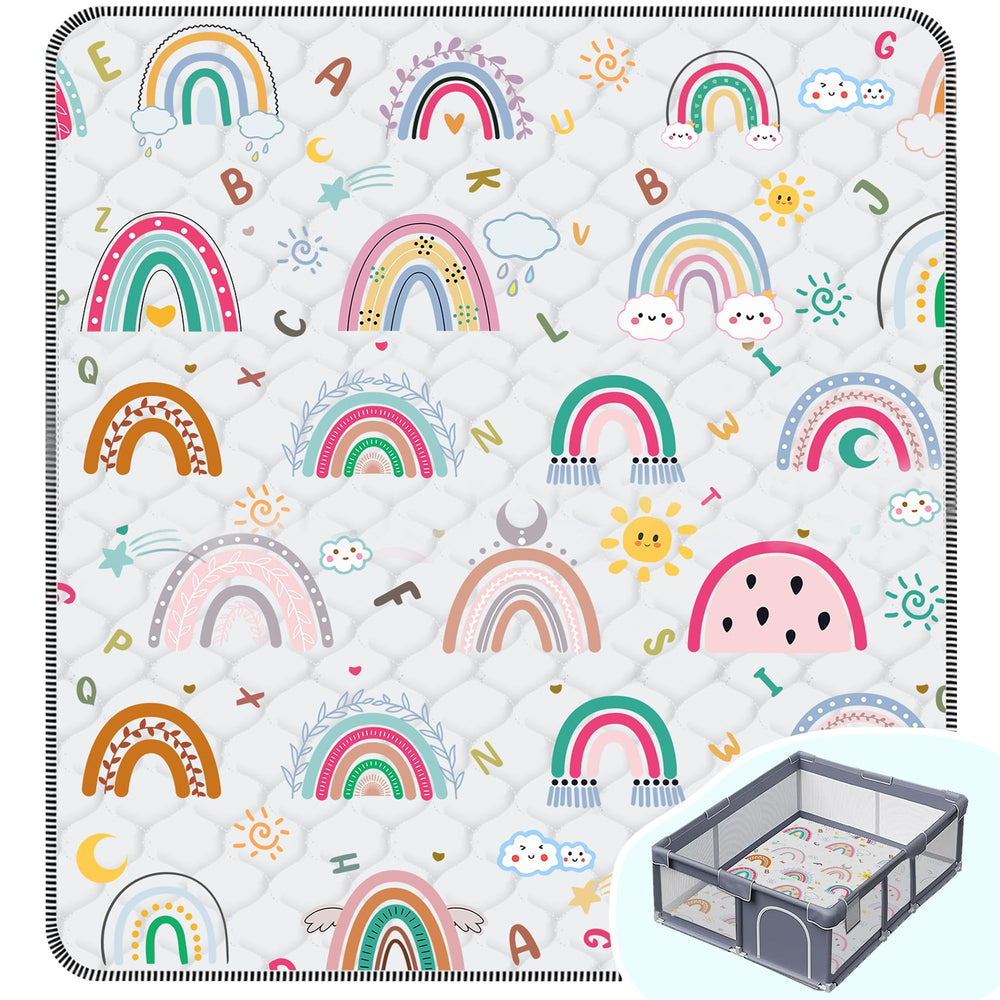 FUGWU baby play mat 71x59 unfolded rainbow, spacious for safe crawling and play.