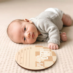Fukaisu baby announcement sign mounted on wall for warm nursery decor