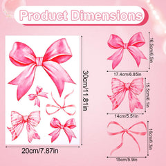 Fukaisu pink bow wall stickers closeup detail showing glossy PVC finish.