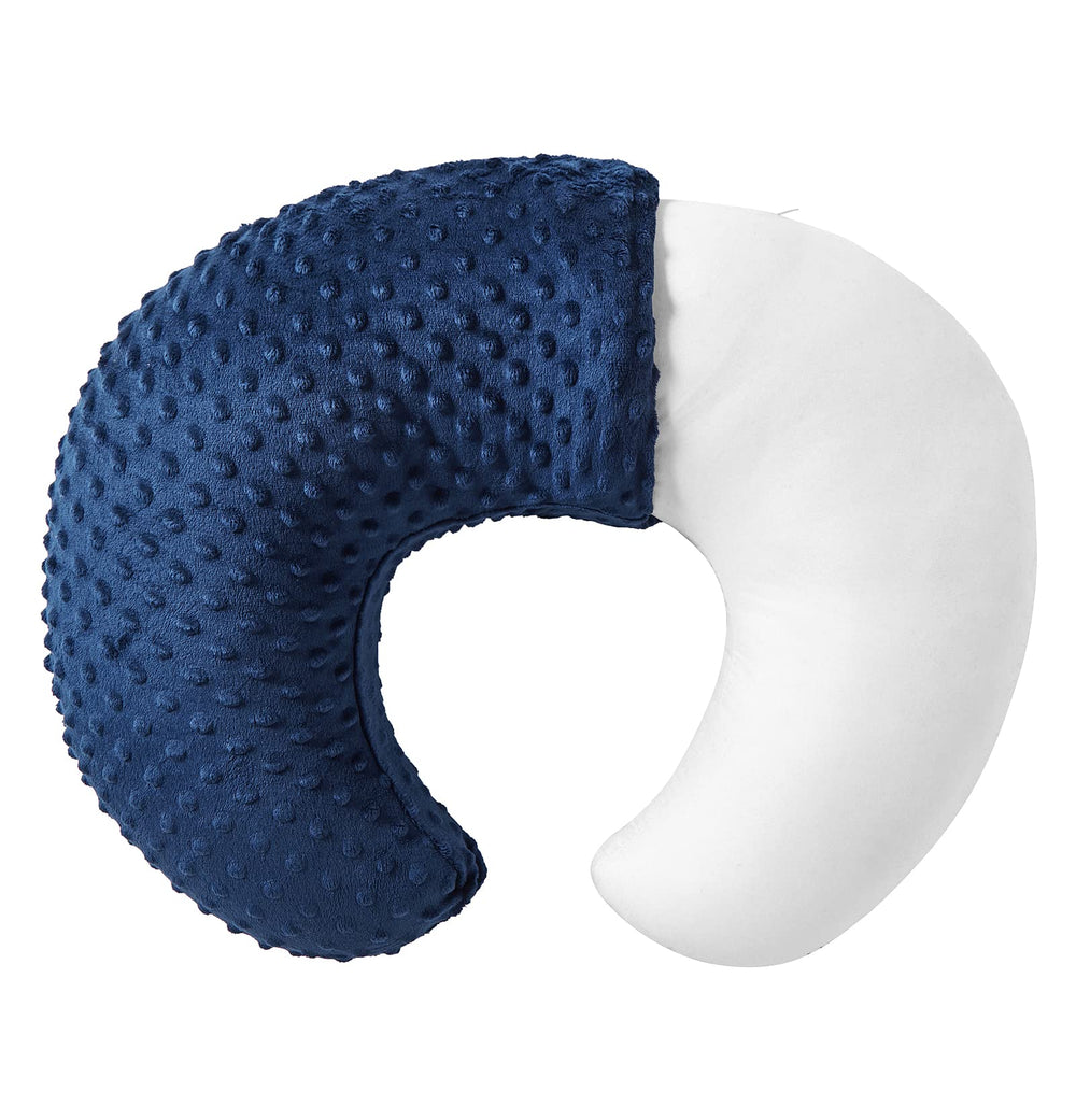 QUENESS Nursing Pillow Estate Blue cover shown for easy-clean surface during feeds