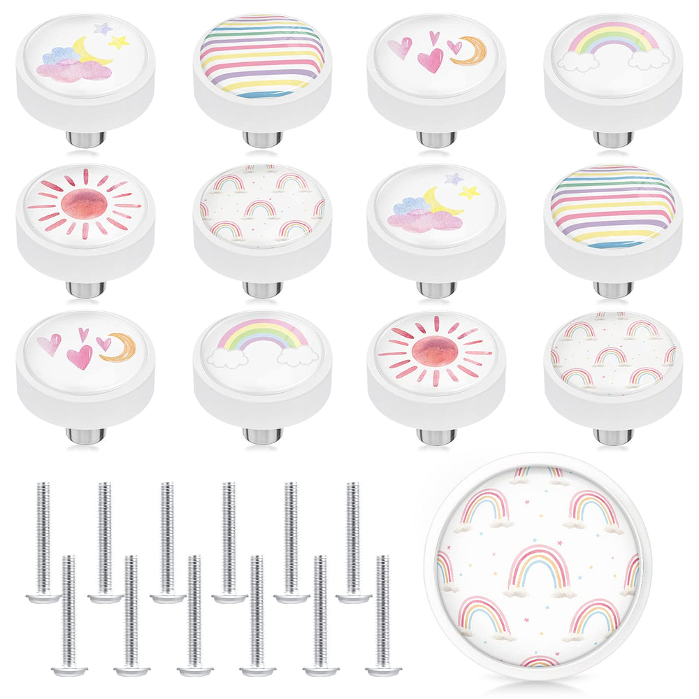 Fumete rainbow knob heart pattern brightens nursery drawers for playful organization.