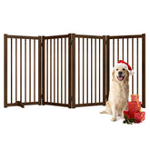 Fun Memories 36in freestanding pet gate assembled in walnut offers sturdy doorway defense