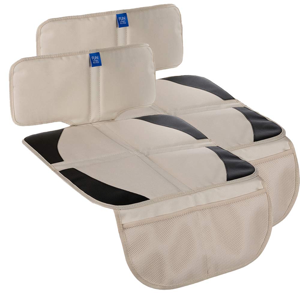 Funbliss car seat protector beige padding for comfort and spill protection.