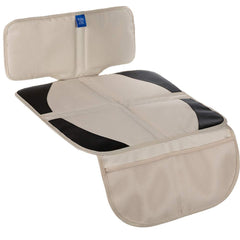 Funbliss car seat protector beige waterproof closeup demonstrates spill protection for leather seats.
