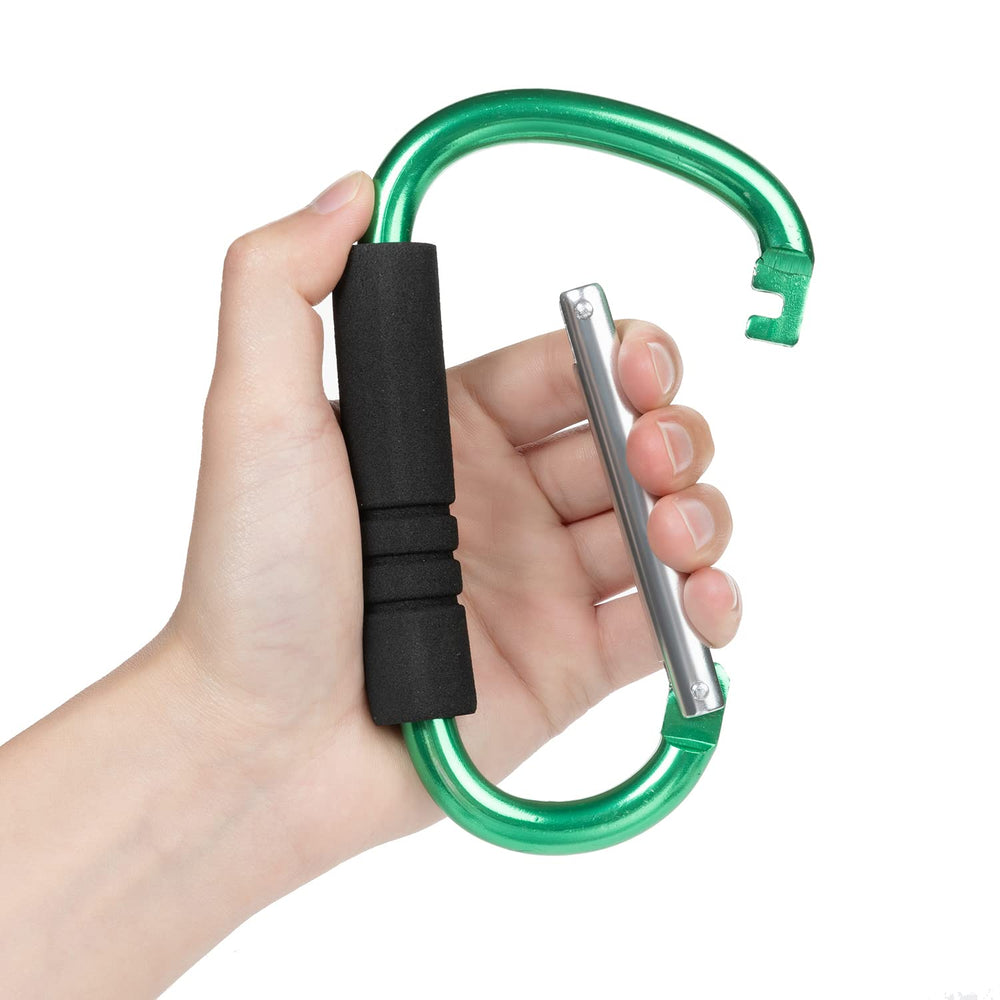 Funbliss stroller hooks green pack1 setup demonstrates secure bag attachment for errands.