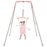 FUNLIO baby jumper stand assembled in pink for safe indoor play