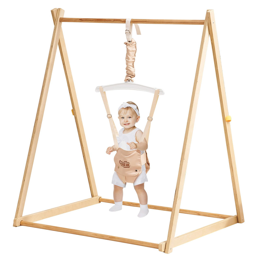 FUNLIO Montessori jumper stand provides a sturdy frame for safe indoor play.