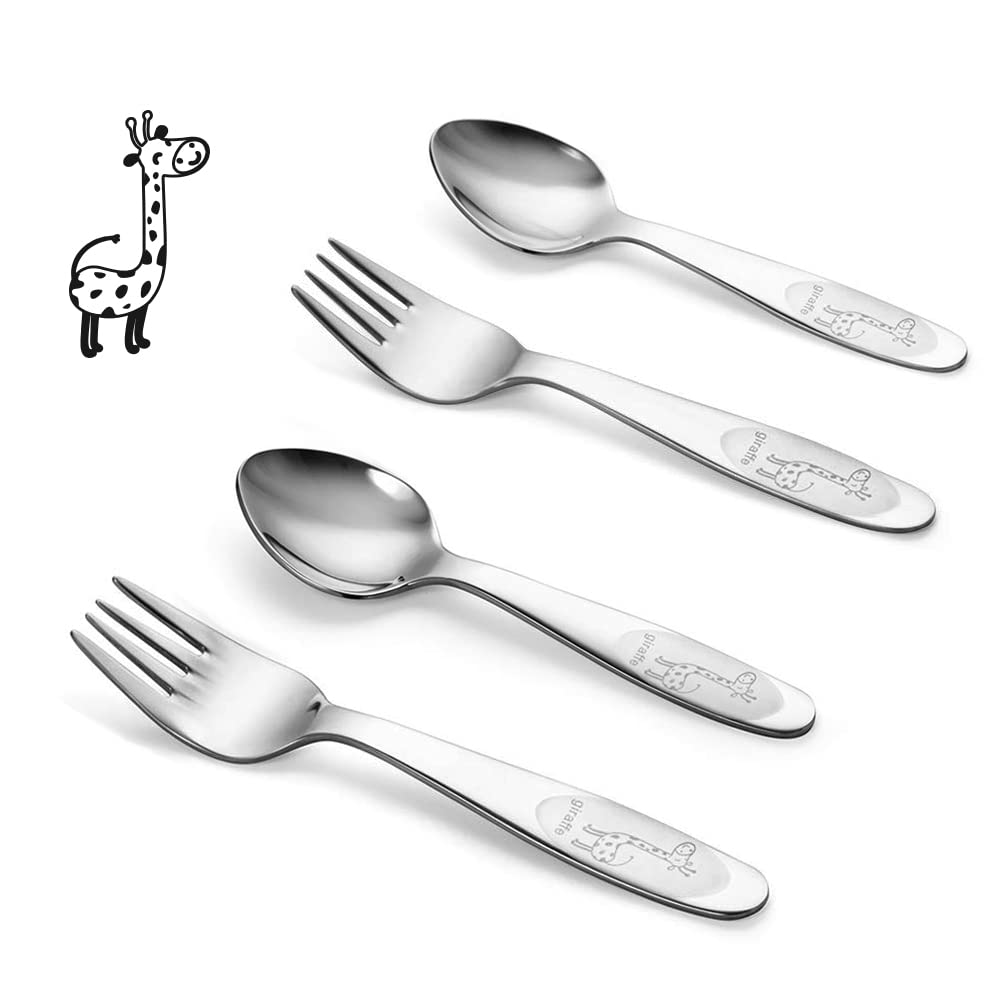 FUNNUO 4-piece toddler utensils set with rounded edges for safe self-feeding.