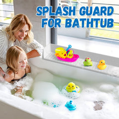 Funny Old Man water-control guard stops splashes and helps keep the tub cleaner.