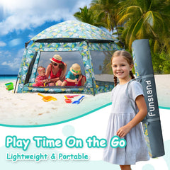 Funsland Baby Playpen Forest canopy provides UV protection during sunny days.