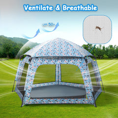 Funsland canopy provides UV protection for sunny beach sessions.